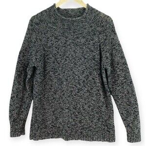 L.L.Bean Sweater Women's Large Cotton Heather Gray Black Long Sleeve Mock Neck